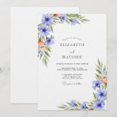 Periwinkle Watercolor Flourish Wedding 招待状 (正面/裏面)
