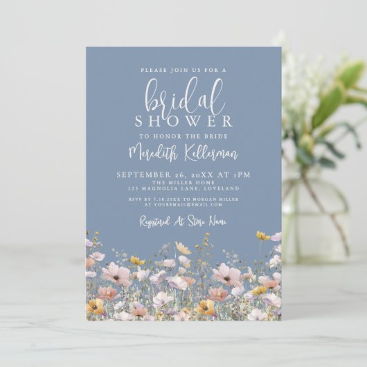 Periwinkle Wildflower Bridal Shower 招待状 (スタンド正面)