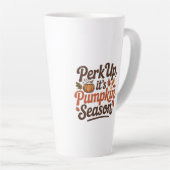 Perk up pumpkin spice coffee quote seasonal cozy カフェラテマグ (右アングル)