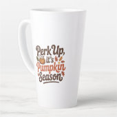 Perk up pumpkin spice coffee quote seasonal cozy カフェラテマグ (左アングル)
