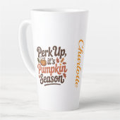 Perk up pumpkin spice coffee quote seasonal cozy カフェラテマグ (左アングル)