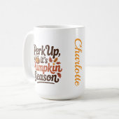 Perk up pumpkin spice coffee quote seasonal cozy コーヒーマグカップ (正面左)
