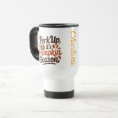 Perk up pumpkin spice coffee quote seasonal cozy トラベルマグ (正面左)
