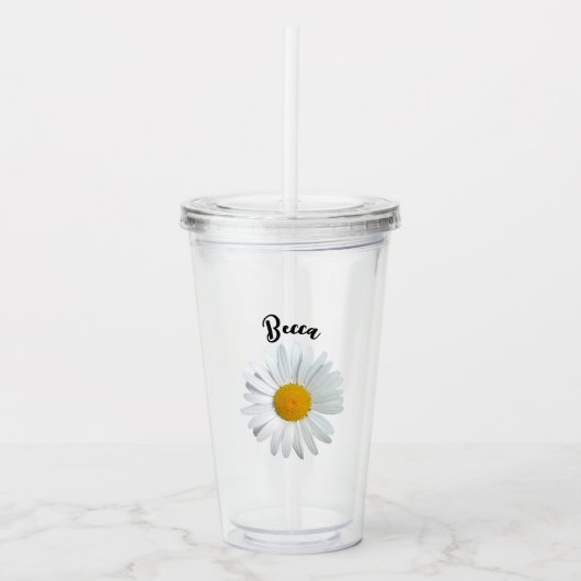 Perky White Daisy Flower Personalized Tumbler アクリルタンブラー (正面)