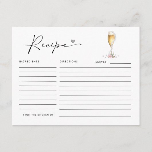 Perlas & Prosecco Tarjeta de Receta para Fiesta de エンクロージャーカード (正面)
