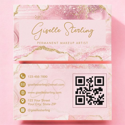 Permanent Makeup Artist Blush Pink Agate QR Code 名刺