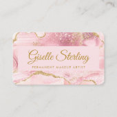 Permanent Makeup Artist Pink Gold Agate QR Code 名刺 (正面)