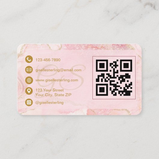 Permanent Makeup Artist Pink Gold Agate QR Code 名刺 (裏面)
