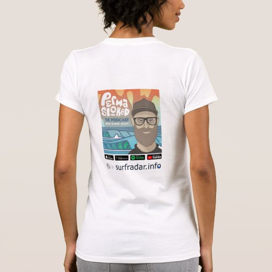 Permastoked + surfradar.info、女性 tシャツ (裏面)
