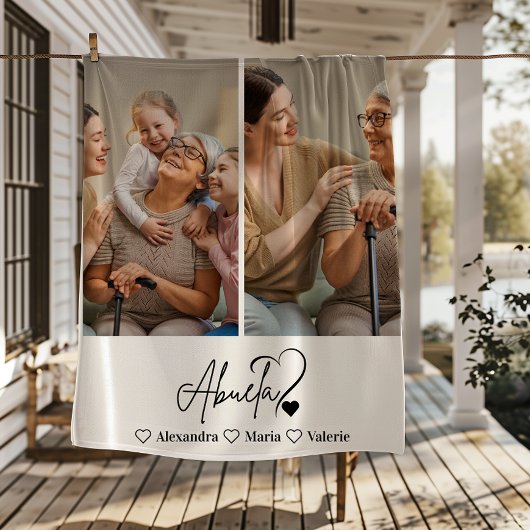 Peronalized 2 Photo  Abuela Minimalist Line Art フリースブランケット