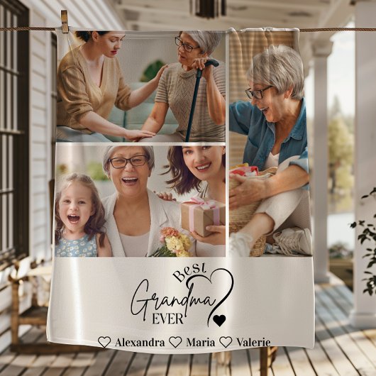 Peronalized 3 Photo Best Grandma Ever Minimalist フリースブランケット