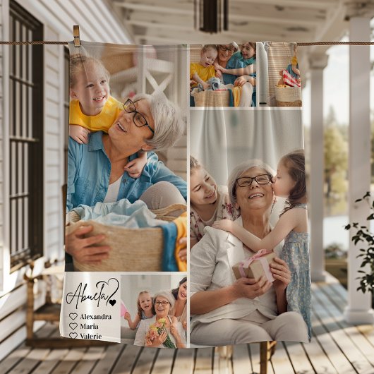 Peronalized 5 Photo Abuela Minimalist Line Art フリースブランケット