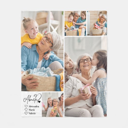 Peronalized 5 Photo Abuela Minimalist Line Art フリースブランケット (正面)