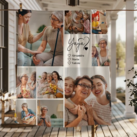 Peronalized 9 Photo Yaya Minimalist Line Art フリースブランケット