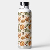 Peronalized Fall Earthy Orange Watercolor Leaves ウォーターボトル (右面)