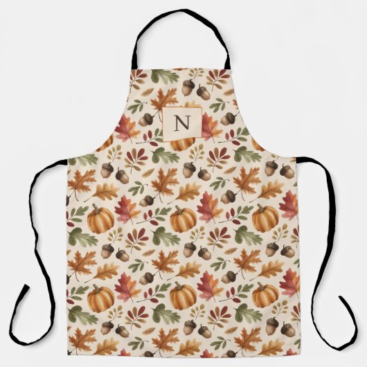Peronalized Fall Earthy Orange Watercolor Leaves エプロン (正面)