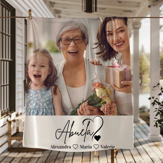 Peronalized Photo Abuela Minimalist Line Art フリースブランケット