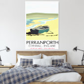 Perranporth Cornwall海辺の旅行ポスター。 キャンバスプリント (インサイチュ (寝室))