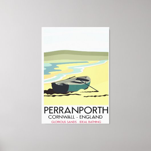 Perranporth Cornwall海辺の旅行ポスター。 キャンバスプリント (正面)