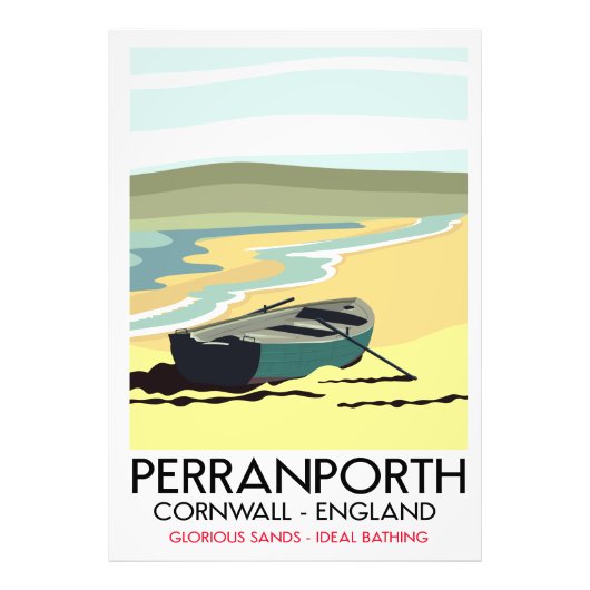 Perranporth Cornwall海辺の旅行ポスター。 フォトプリント (正面)
