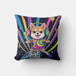 Perro Kawaii Shiba Inu Bailando Neón Retro クッション