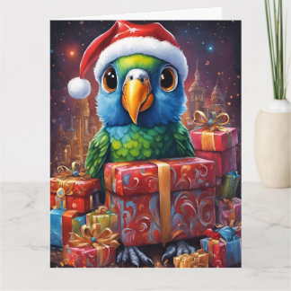 Perroquet au milieu des cadeaux de noël カード