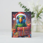 Perroquet au milieu des cadeaux de noël ポストカード (スタンド正面)