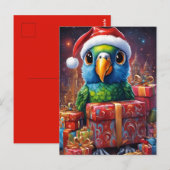 Perroquet au milieu des cadeaux de noël ポストカード (正面/裏面)