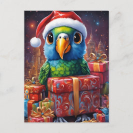 Perroquet au milieu des cadeaux de noël ポストカード