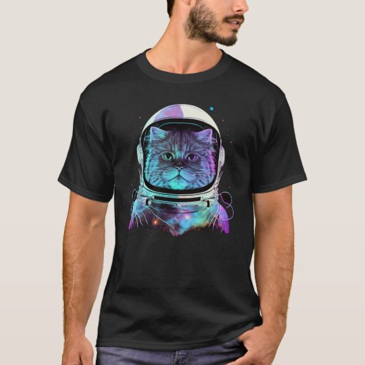 Persian Cat Astronaut Outer Space Colorful Cats Tシャツ (正面)