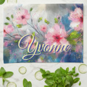 Persian Cat Blue Eyes in Pink Flowers Personalized キッチンタオル (折り畳み)