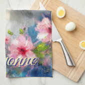 Persian Cat Blue Eyes in Pink Flowers Personalized キッチンタオル (四つ折り)