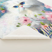 Persian Cat Blue Eyes in Pink Flowers Personalized シェルパブランケット (3/4)