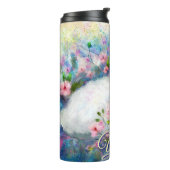 Persian Cat Blue Eyes in Pink Flowers Personalized タンブラー (回転左)