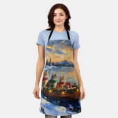 Persian Cat Christmas Boat Holiday エプロン (着用した状態)