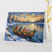 Persian Cat Christmas Boat Holiday カード (黄色い花)