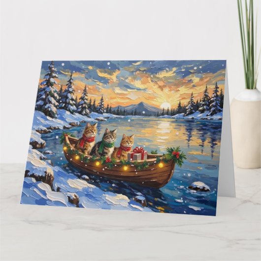 Persian Cat Christmas Boat Holiday カード (正面)