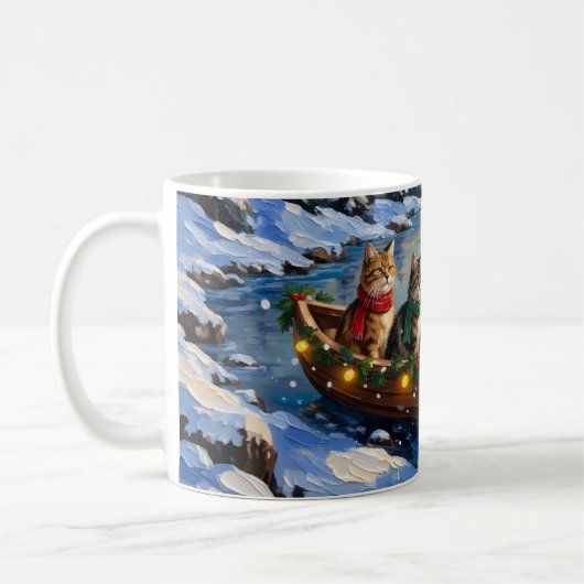Persian Cat Christmas Boat Holiday コーヒーマグカップ (左)