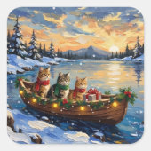 Persian Cat Christmas Boat Holiday スクエアシール (正面)