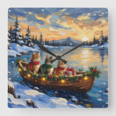 Persian Cat Christmas Boat Holiday スクエア壁時計 (正面)