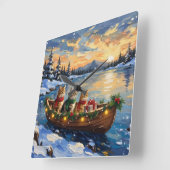 Persian Cat Christmas Boat Holiday スクエア壁時計 (傾斜)
