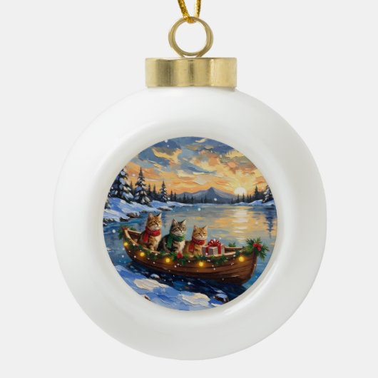 Persian Cat Christmas Boat Holiday セラミックボールオーナメント (正面)