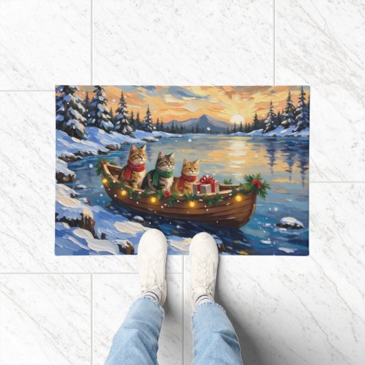 Persian Cat Christmas Boat Holiday ドアマット (室内)