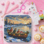 Persian Cat Christmas Boat Holiday ペーパープレート (パーティー)
