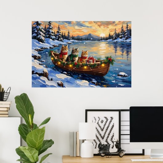Persian Cat Christmas Boat Holiday ポスター (ホームオフィス)