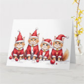 Persian Cat Christmas Dress Santa Hat カード (黄色い花)