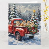 Persian Cat Christmas Red Truck Holiday カード (黄色い花)