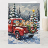 Persian Cat Christmas Red Truck Holiday カード (正面)