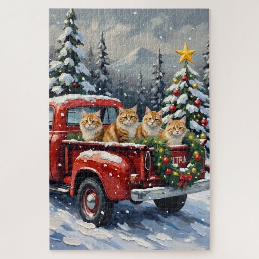 Persian Cat Christmas Red Truck Holiday ジグソーパズル (縦)