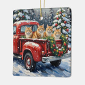 Persian Cat Christmas Red Truck Holiday セラミックオーナメント (左)